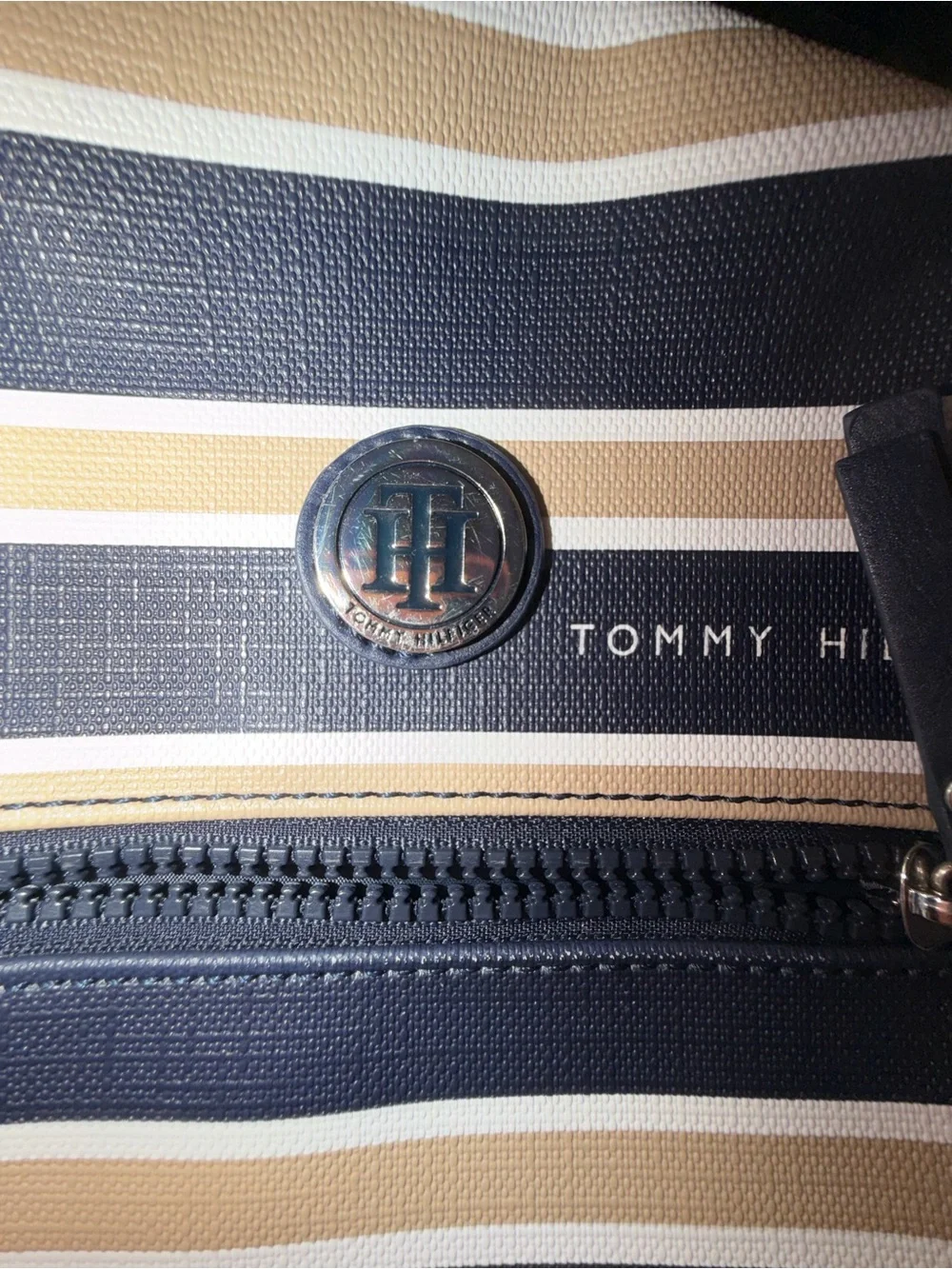 Tommy Hilfiger Navy, Beige & White Striped Mini Backpack